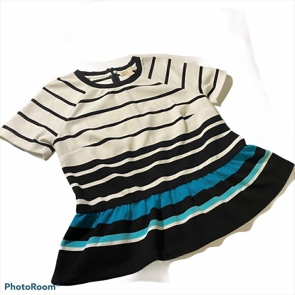 MICHAEL KORS Striped Peplum Top Petite Large - Picture 1 of 8